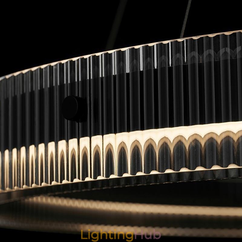 Glass Pendant Light 60 80CM Circle Ceiling Light Stepless Dimmable With Remote Control