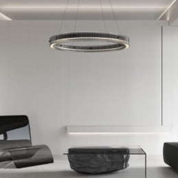 Glass Pendant Light 60 80CM Circle Ceiling Light Stepless Dimmable With Remote Control