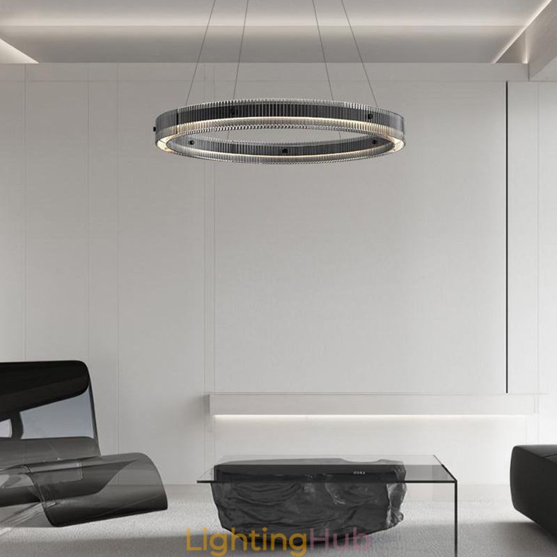 Glass Pendant Light 60 80CM Circle Ceiling Light Stepless Dimmable With Remote Control