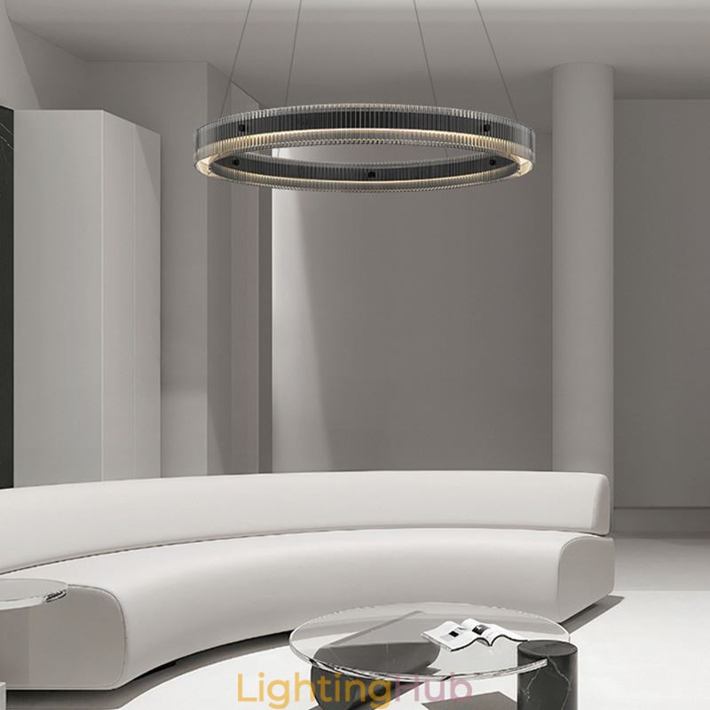 Glass Pendant Light 60 80CM Circle Ceiling Light Stepless Dimmable With Remote Control