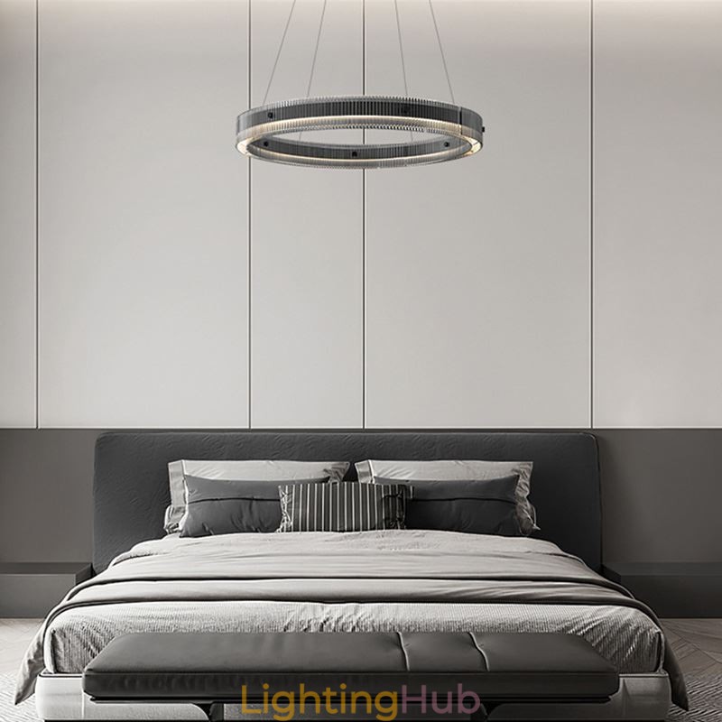 Glass Pendant Light 60 80CM Circle Ceiling Light Stepless Dimmable With Remote Control
