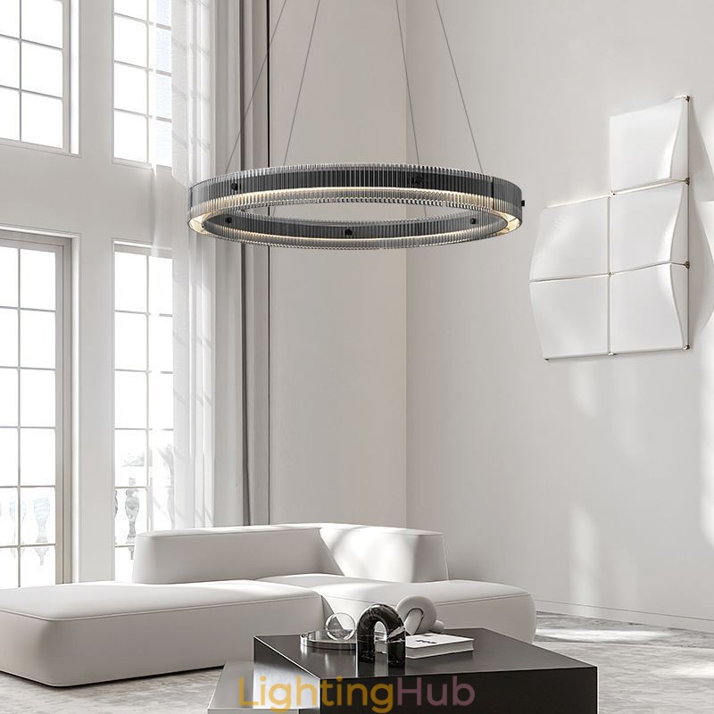 Glass Pendant Light 60 80CM Circle Ceiling Light Stepless Dimmable With Remote Control