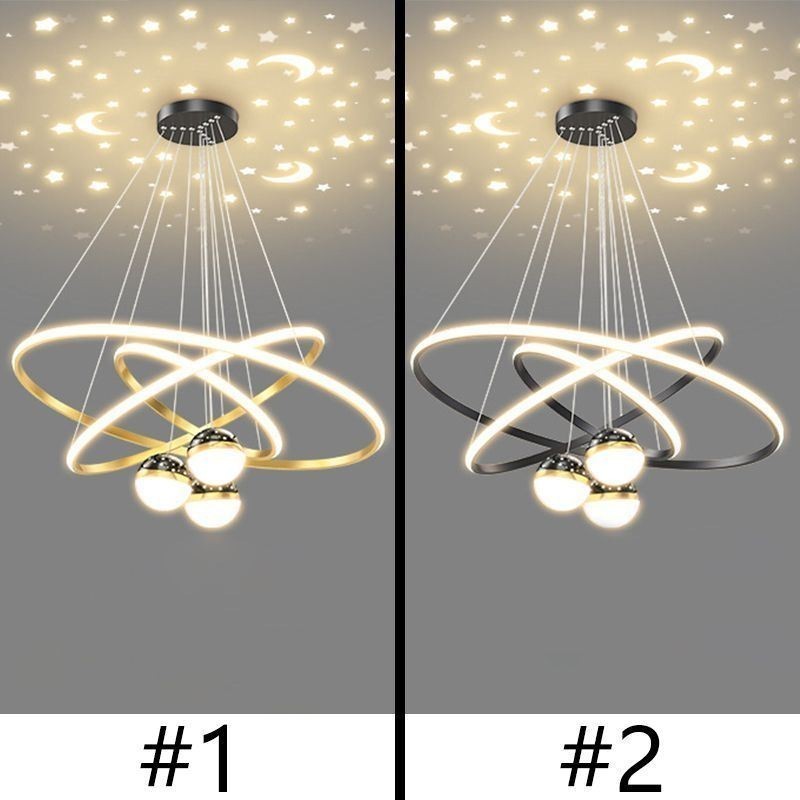 Simple Pendant Light Wrought Iron Silicone Three Circle Ring Ceiling Light