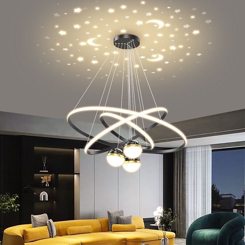 Simple Pendant Light Wrought Iron Silicone Three Circle Ring Ceiling Light