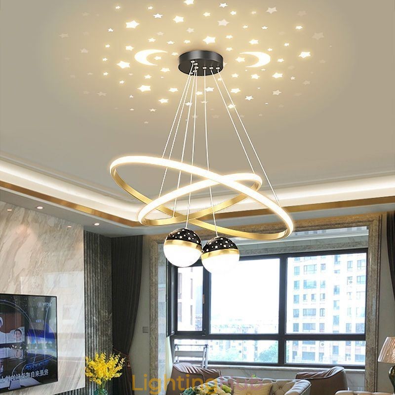 Modern Pendant Light Wrought Iron Silicone Double Circle Ring Ceiling Light