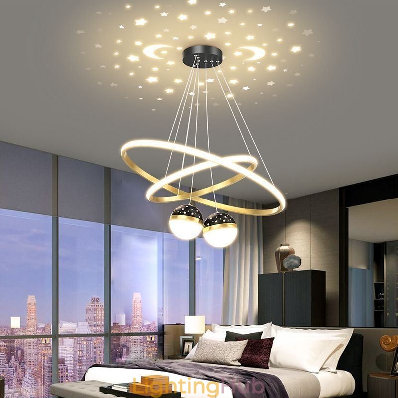 Modern Pendant Light Wrought Iron Silicone Double Circle Ring Ceiling Light
