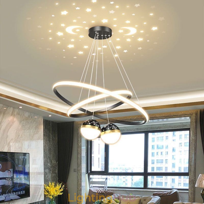 Modern Pendant Light Wrought Iron Silicone Double Circle Ring Ceiling Light