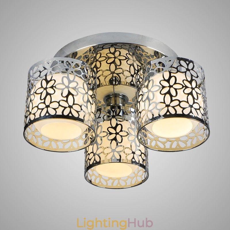 Three Light Ceiling Glass Dome Light Flush Mount