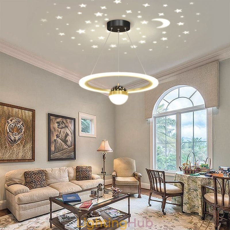 Pendant Light Minimalist Wrought Iron Acrylic Star Ring Ceiling Light