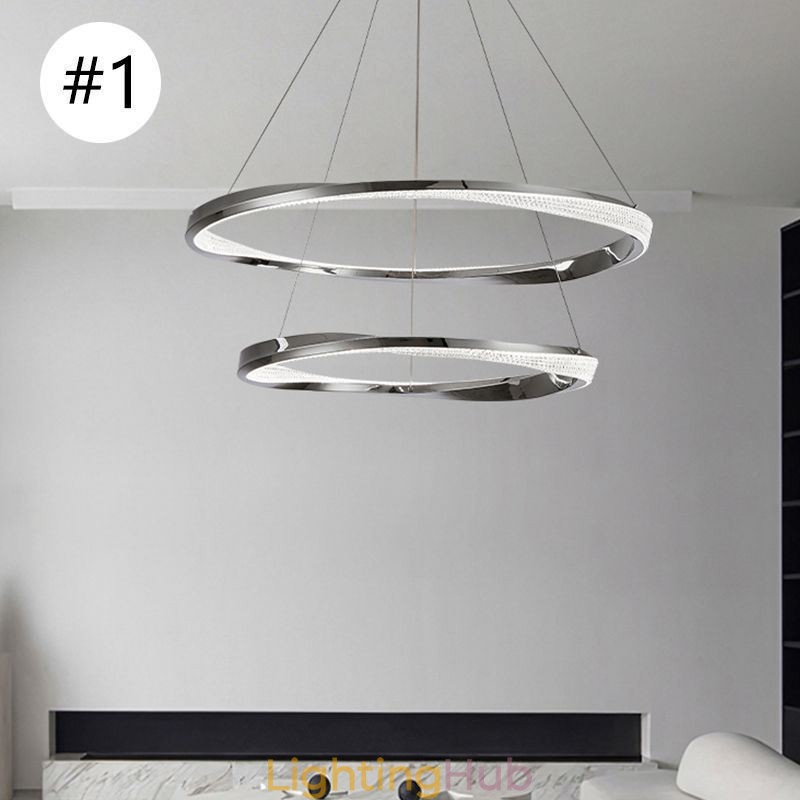 Pendant Light Wrought Iron Acrylic Ring Double Circle Ceiling Light