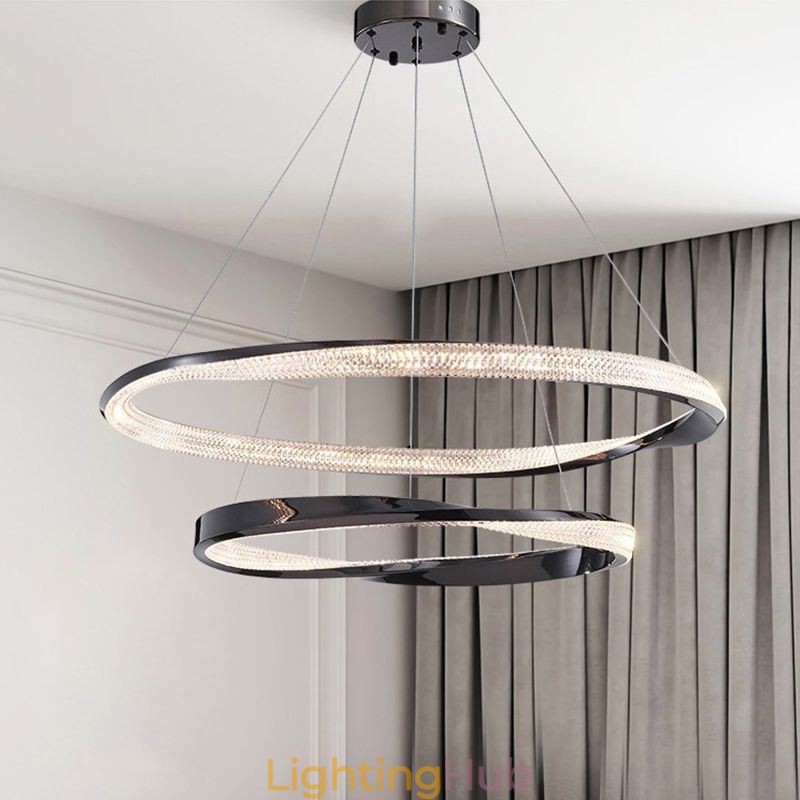 Pendant Light Wrought Iron Acrylic Ring Double Circle Ceiling Light