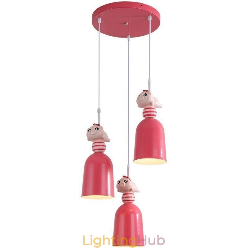 Modern Pendant Light Wrought Iron Pink Resin Piggy Ceiling Light
