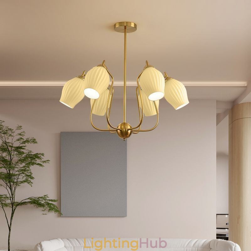Nordic Pendant Light Creative Wrought Iron Copper Natural Color Stamen Ceiling Light