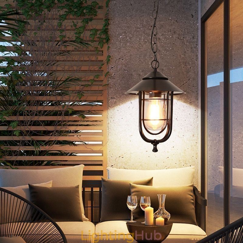 American Retro Outdoor Light Waterproof Birdcage Shape Pendant Light Garden