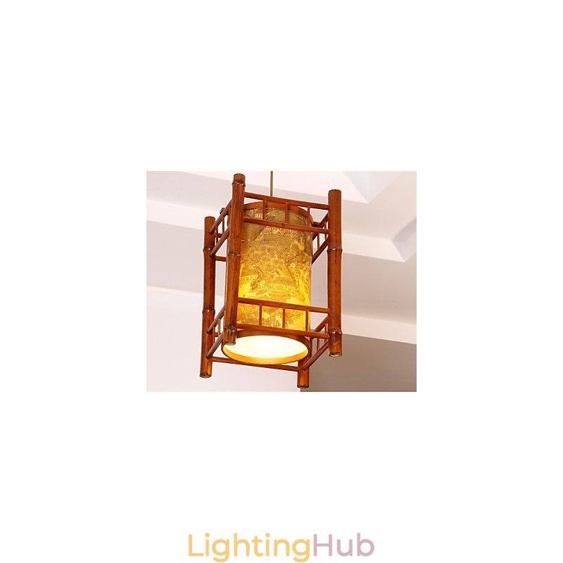 Retro Lantern Wood Bamboo Chandelier