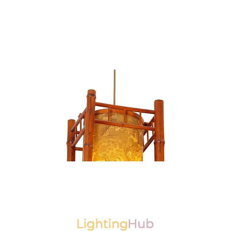 Retro Lantern Wood Bamboo Chandelier
