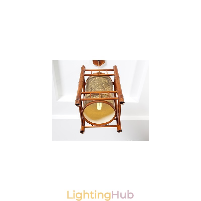 Retro Lantern Wood Bamboo Chandelier