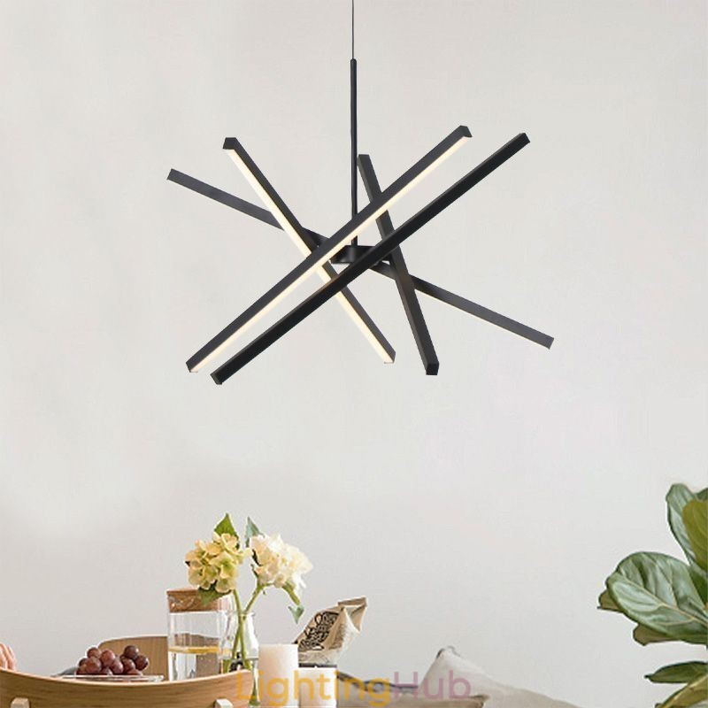 Modern Pendant Light Dimmable Black Strip Ceiling Lamp