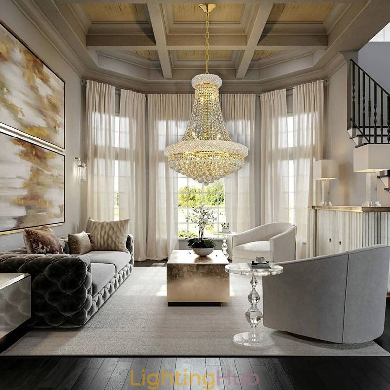Crown Shaped Chandelier Luxurious Crystal Pendant Light
