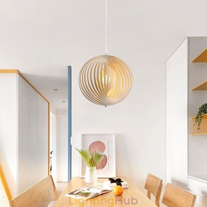 Modern Round Ball Chandelier Basswood Pendant Lamp