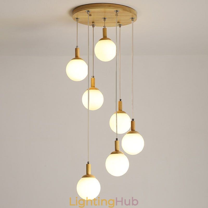 Japanese Wooden Pendant Light Nordic Glass Hanging Lamp