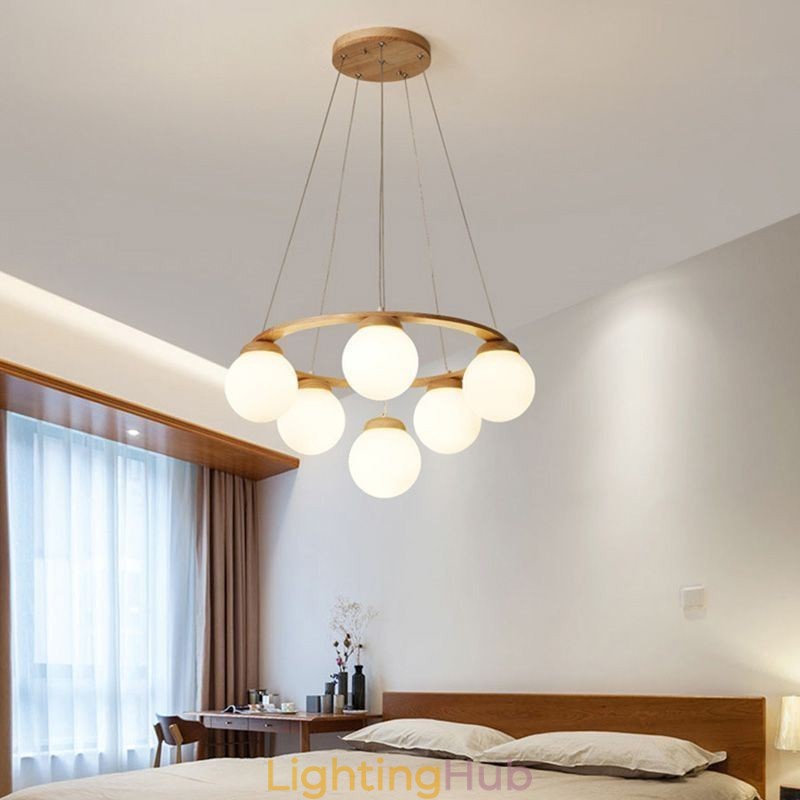 Japanese Wood Chandelier Molecule Pendant Light