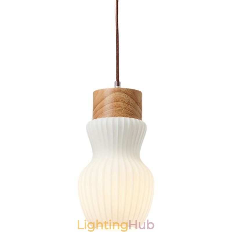 Japanese Wood Pendant Light Glass Kettle Hanging Light