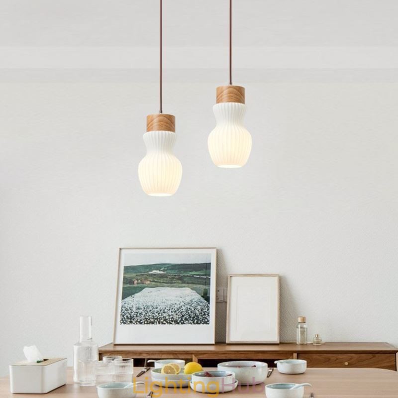 Japanese Wood Pendant Light Glass Kettle Hanging Light