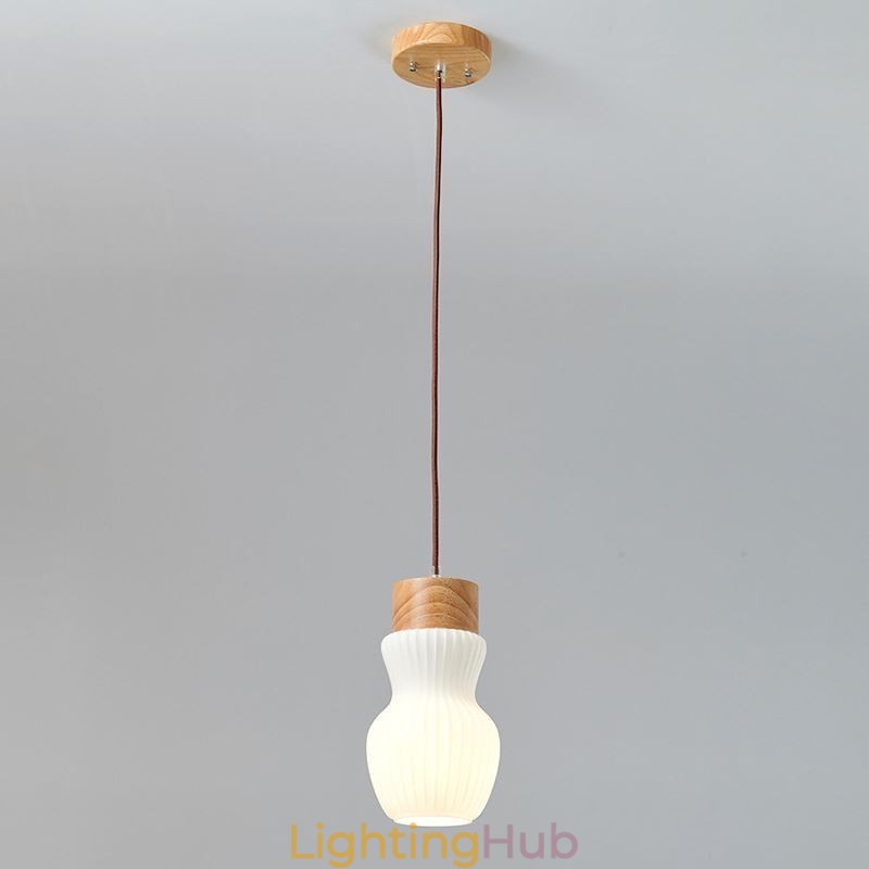 Japanese Wood Pendant Light Glass Kettle Hanging Light