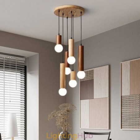 Japanese Wood Pendant Light 6 Lights Hanging Light Japanese Wood Pendant Light 6 Lights Hanging Light