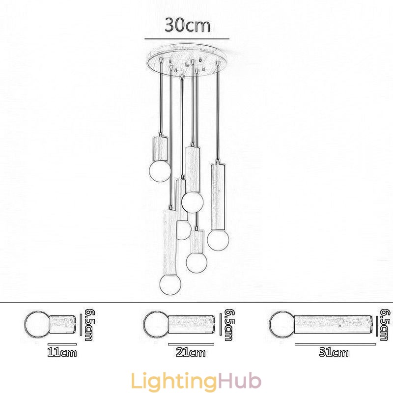 Japanese Wood Pendant Light 6 Lights Hanging Light
