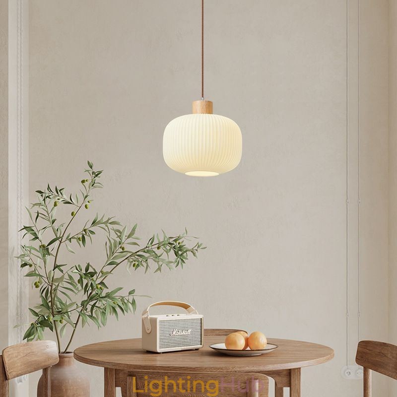 Japanese Wood Pendant Light Glass Lantern Hanging Light