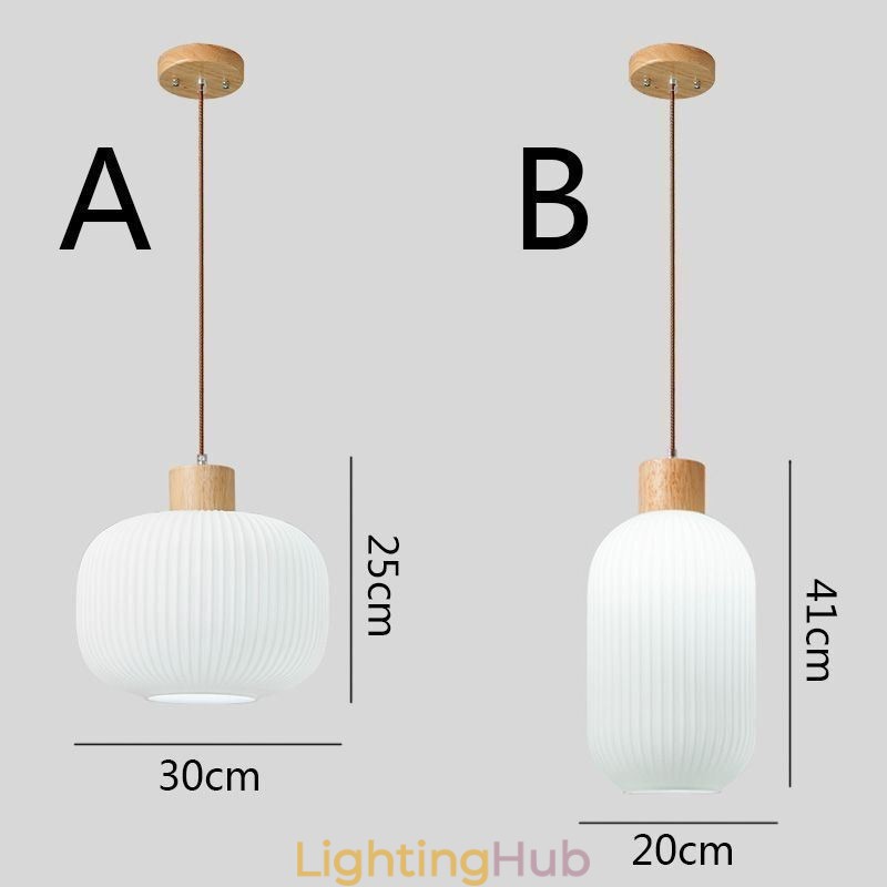 Japanese Wood Pendant Light Glass Lantern Hanging Light