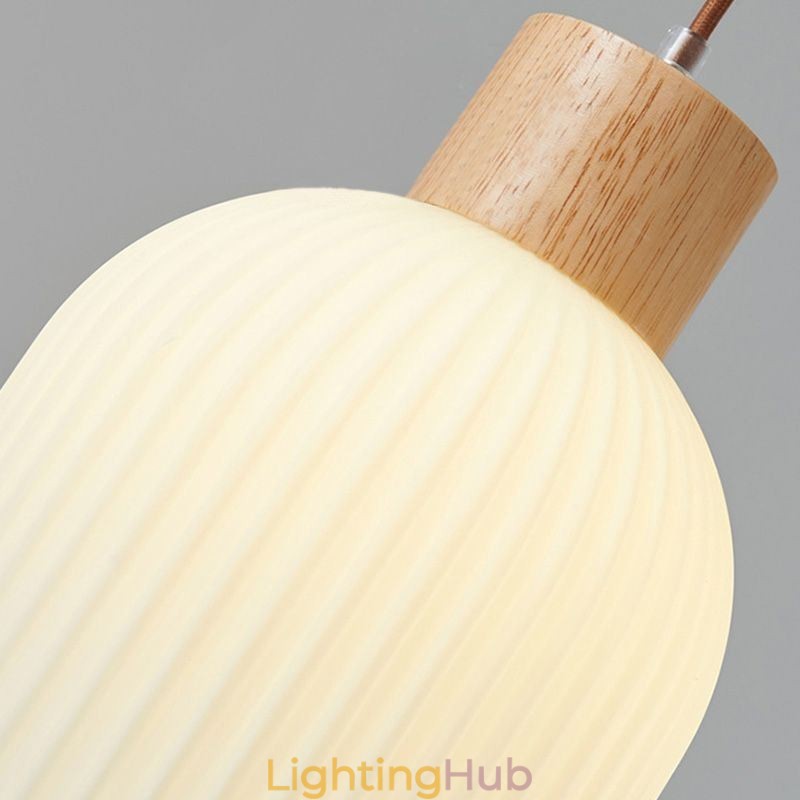 Japanese Wood Pendant Light Glass Lantern Hanging Light