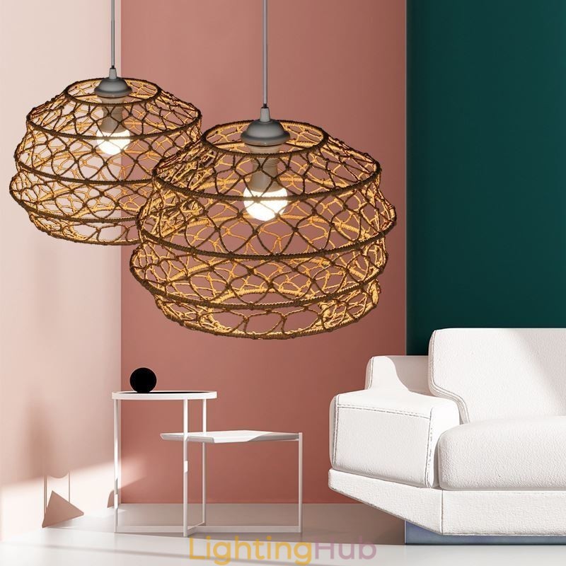 Modern Pastoral Pendant Light Creative Rattan Hanging Light With Foldable Lampshade