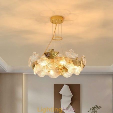 European Glass Hanging Light Fan Shaped Art Chandelier European Glass Hanging Light Fan Shaped Art Chandelier