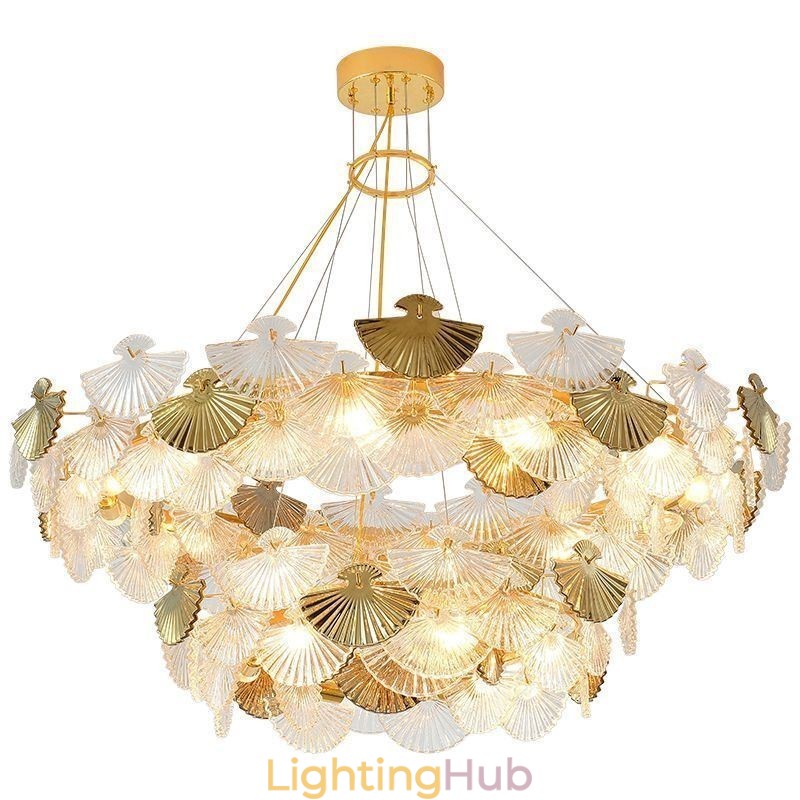 European Glass Hanging Light Fan Shaped Art Chandelier