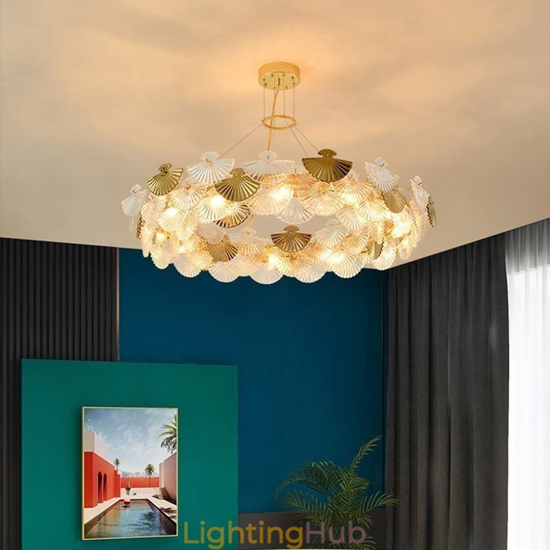 European Glass Hanging Light Fan Shaped Art Chandelier