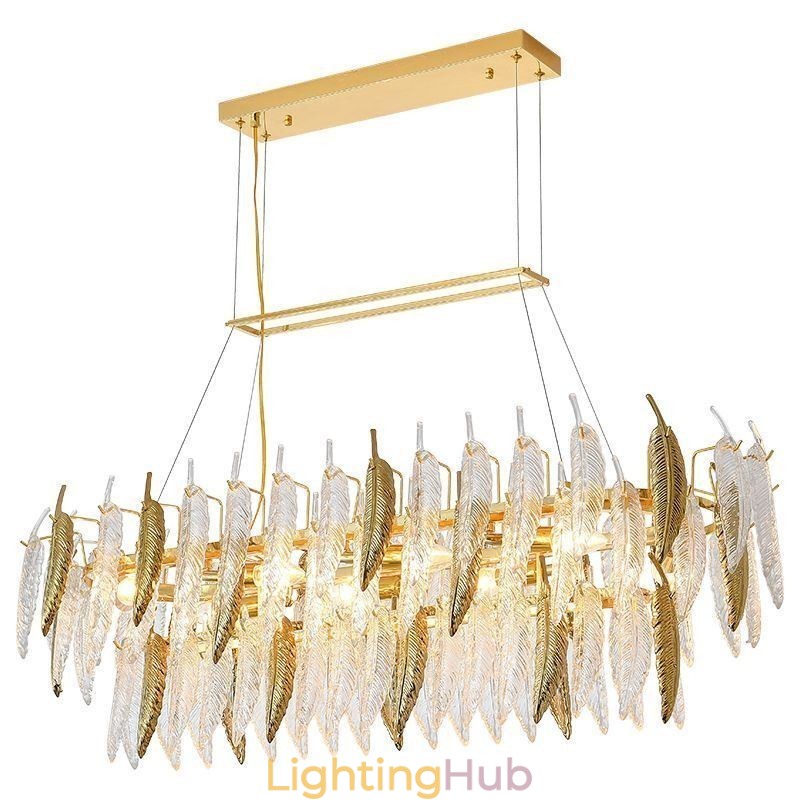 Artistic Glass Chandelier Feather Oval Pendant Light