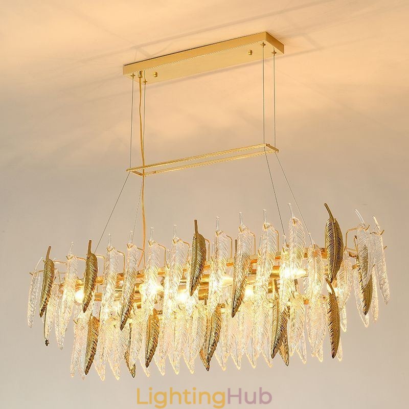 Artistic Glass Chandelier Feather Oval Pendant Light