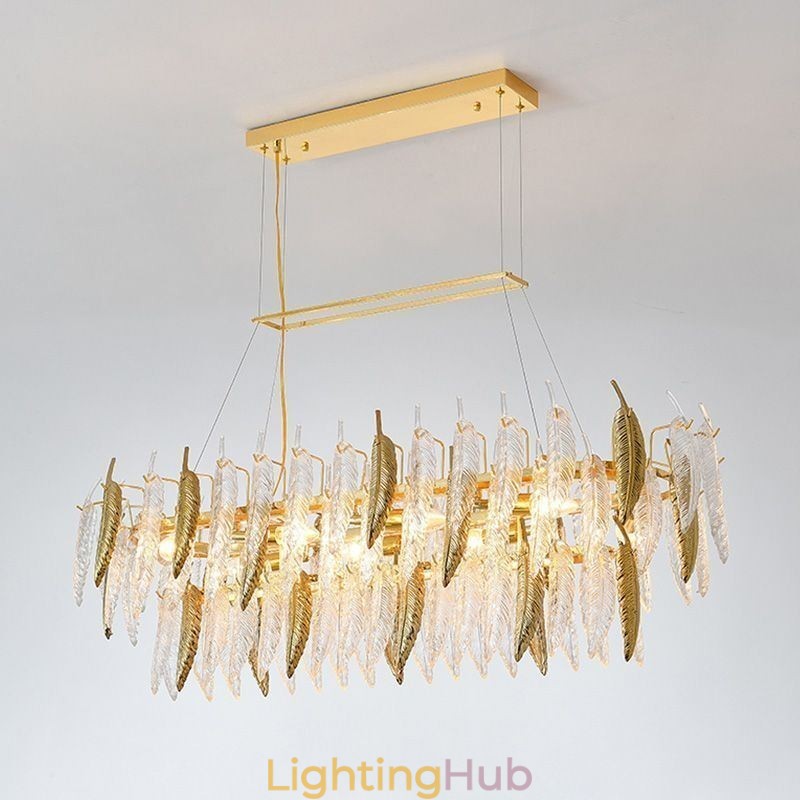 Artistic Glass Chandelier Feather Oval Pendant Light