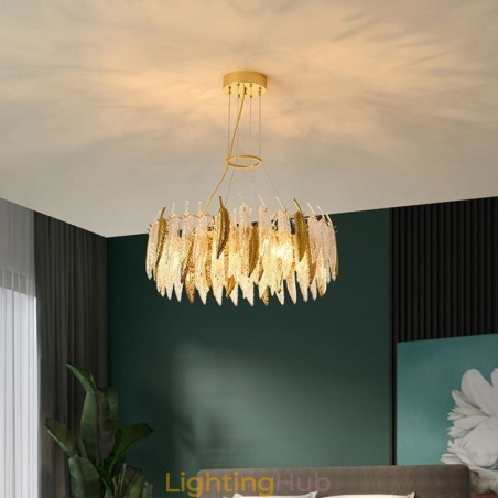 Artistic Glass Chandelier Feather Round Ceiling Light Artistic Glass Chandelier Feather Round Ceiling Light