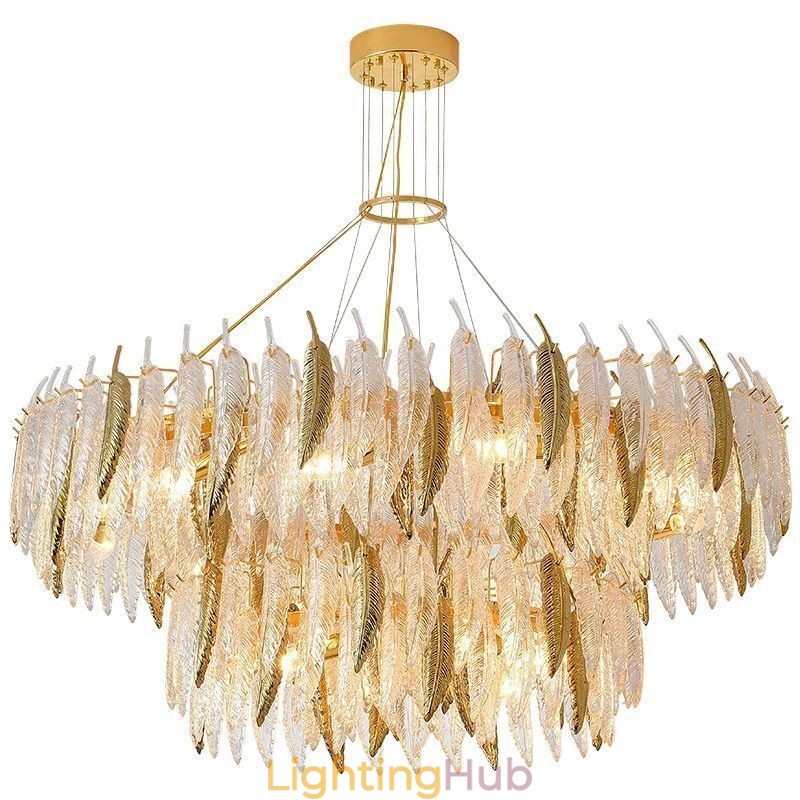 Artistic Glass Chandelier Feather Round Ceiling Light