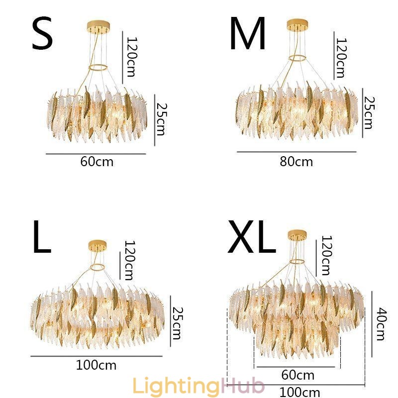 Artistic Glass Chandelier Feather Round Ceiling Light