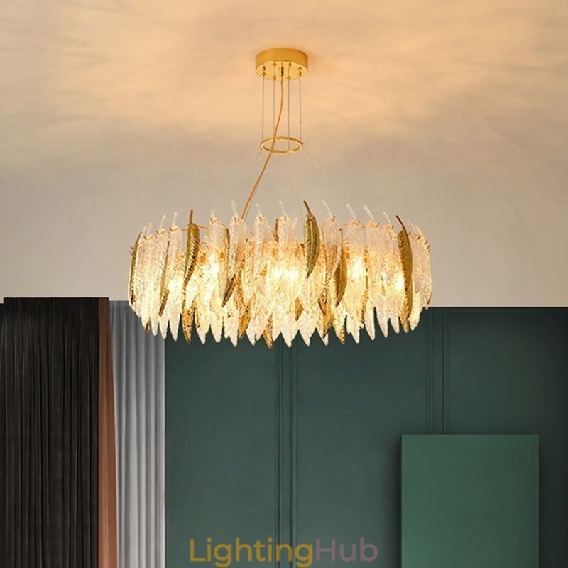 Artistic Glass Chandelier Feather Round Ceiling Light