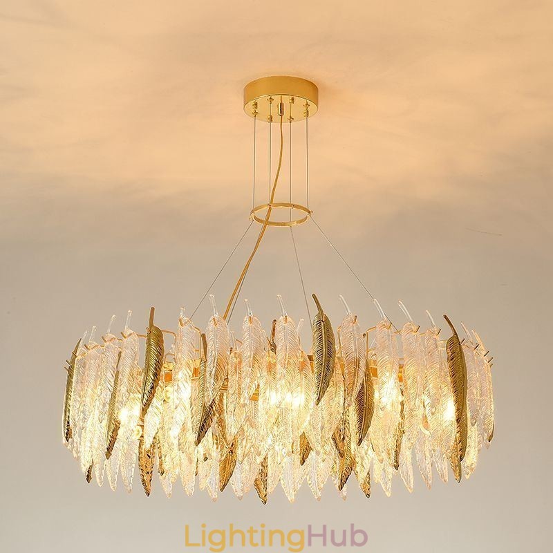 Artistic Glass Chandelier Feather Round Ceiling Light