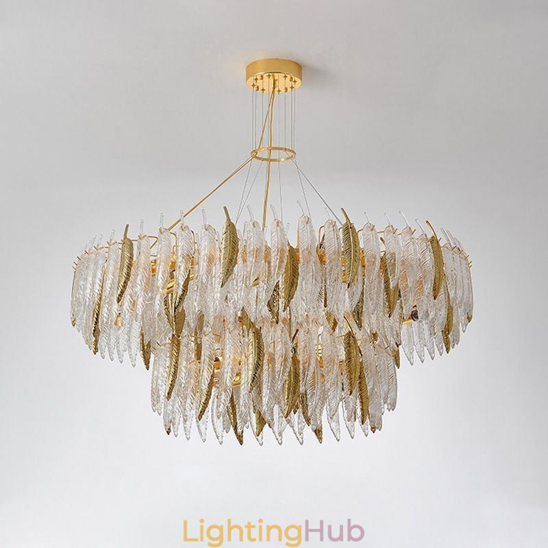 Artistic Glass Chandelier Feather Round Ceiling Light