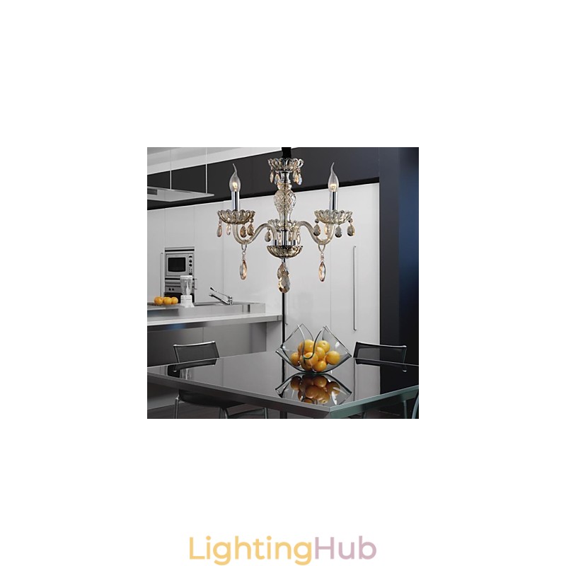 3 Light The style of palace Glass Chandelier With Candle Bulb
