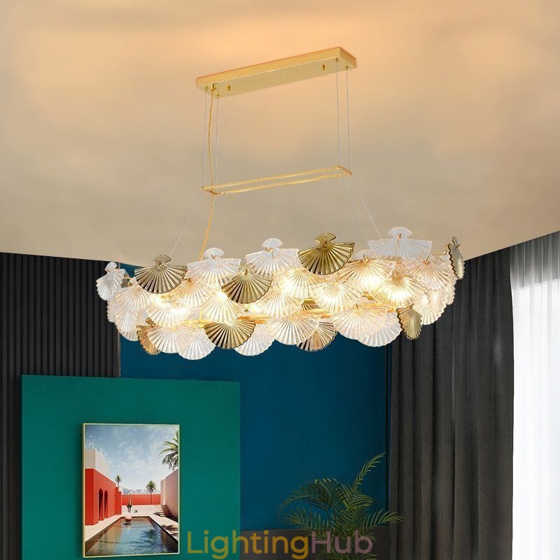 European Glass Pendant Light Fan Shaped Art Chandelier