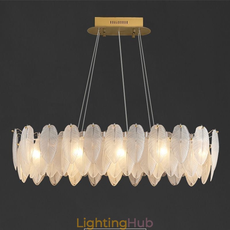 Artistic Glass Chandelier Feather Round Pendant Lighting